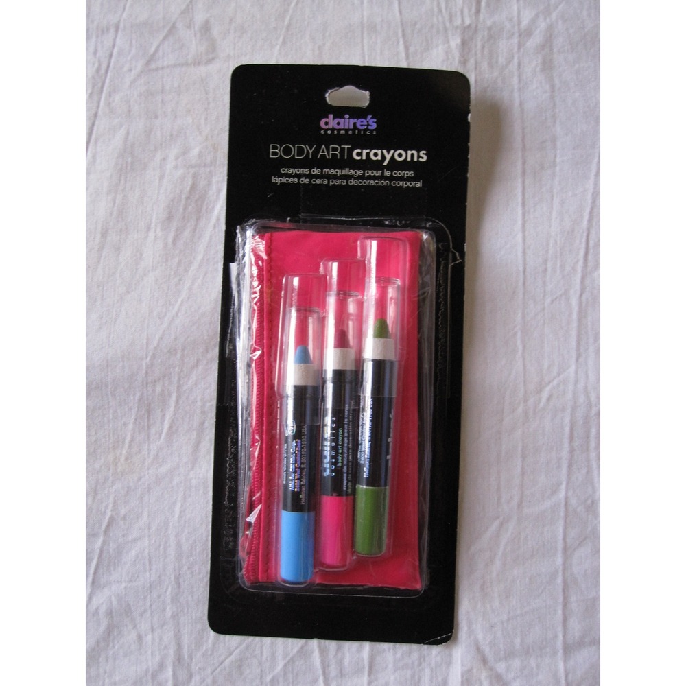 NEW Claire's Body Art Crayons with pink case‎ Blue/Pink/Green Makeup Colors!